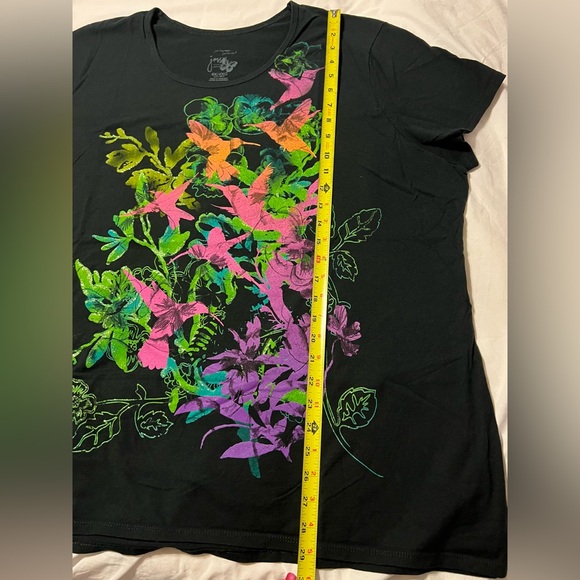 EUC JMS Hummingbird Graphic Black T-Shirt Women’s 4XL Glitter Embellishments - Picture 7 of 8